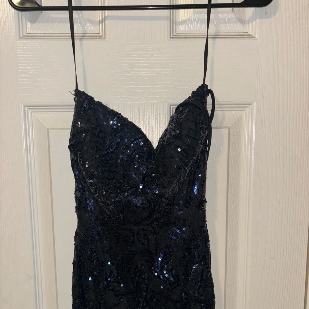 Black and blue sequins prom dress